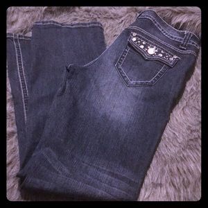 Bebe Flare jeans w/ rhinestones